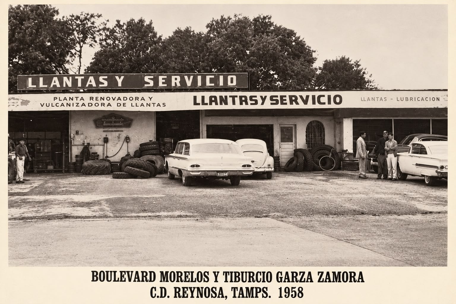 Llantas y Servicio Salinas en Boulevard Morelos y Tiburcio Garza Zamora, Reynosa, en 1958